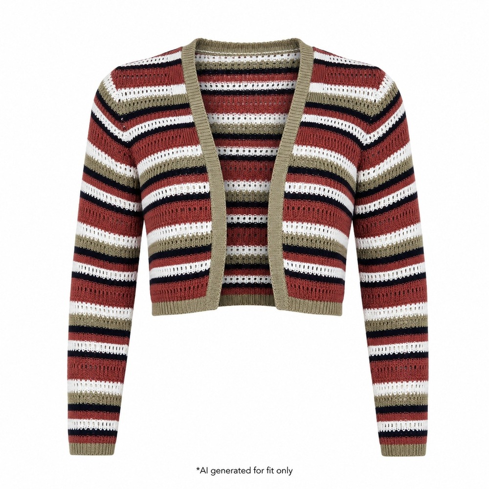 Full Tilt Striped Open Knit Wrap Tie Front Sweater Women's M Multicolor Pullover